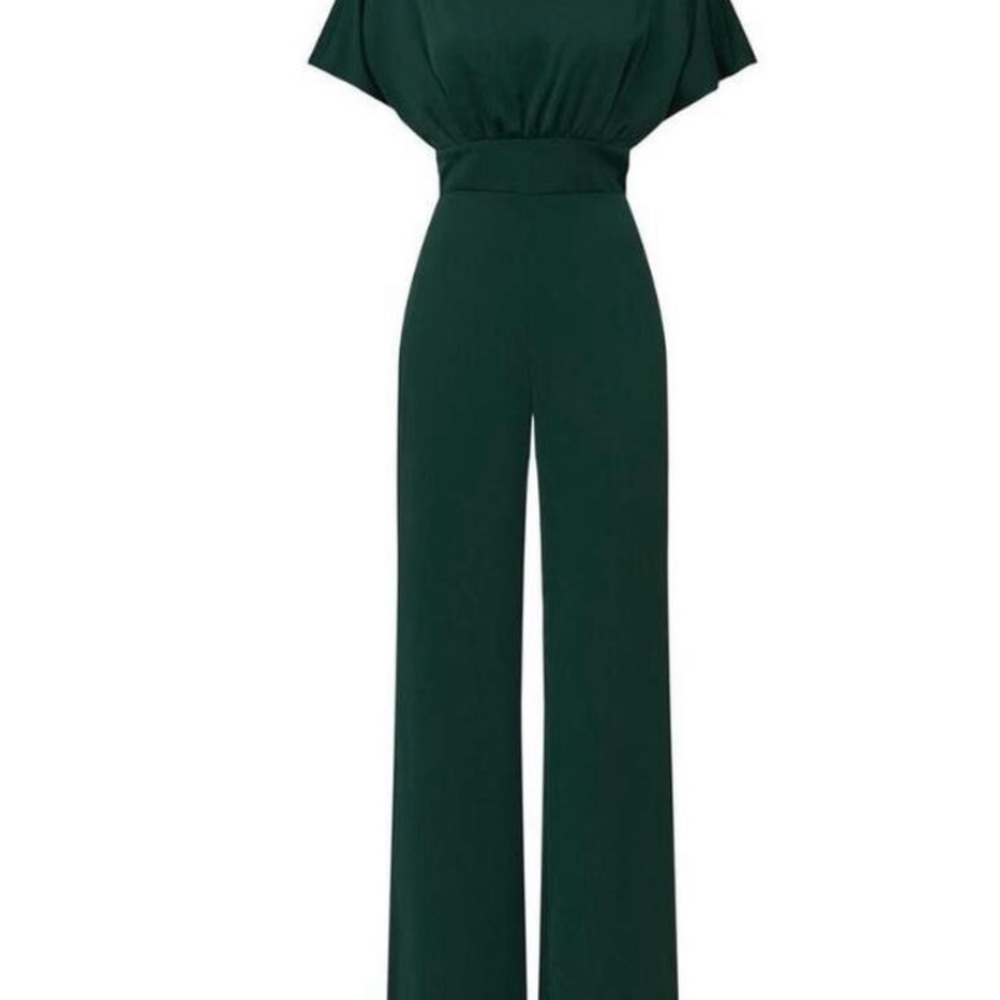 Alexia Admor Green Jumpsuit with Flutter Sleeves